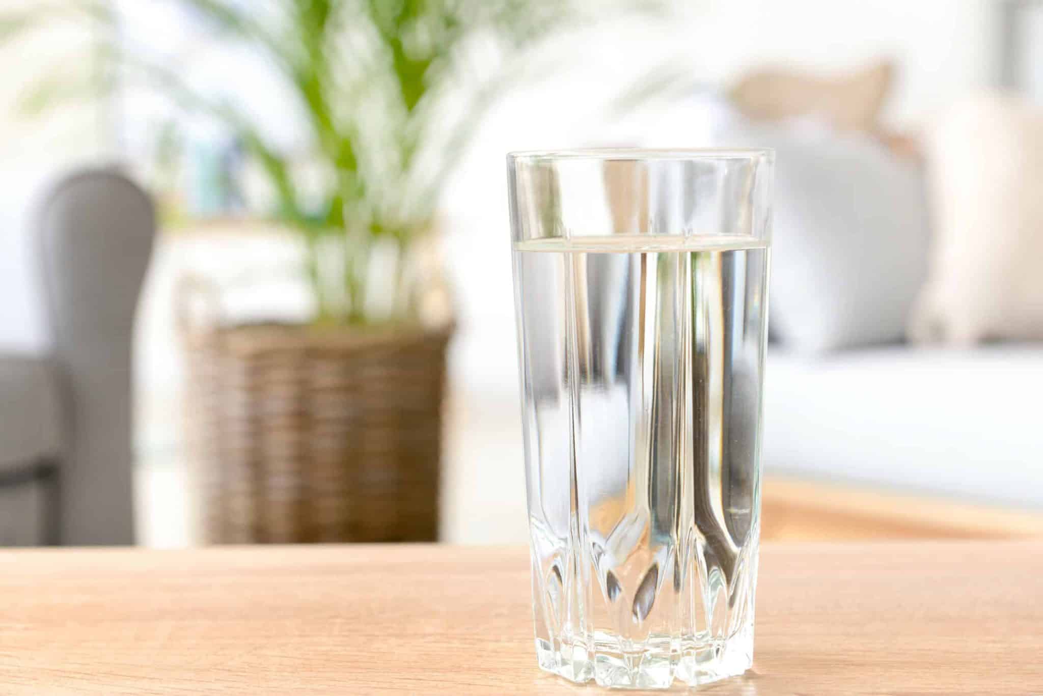 glass of water on living room table