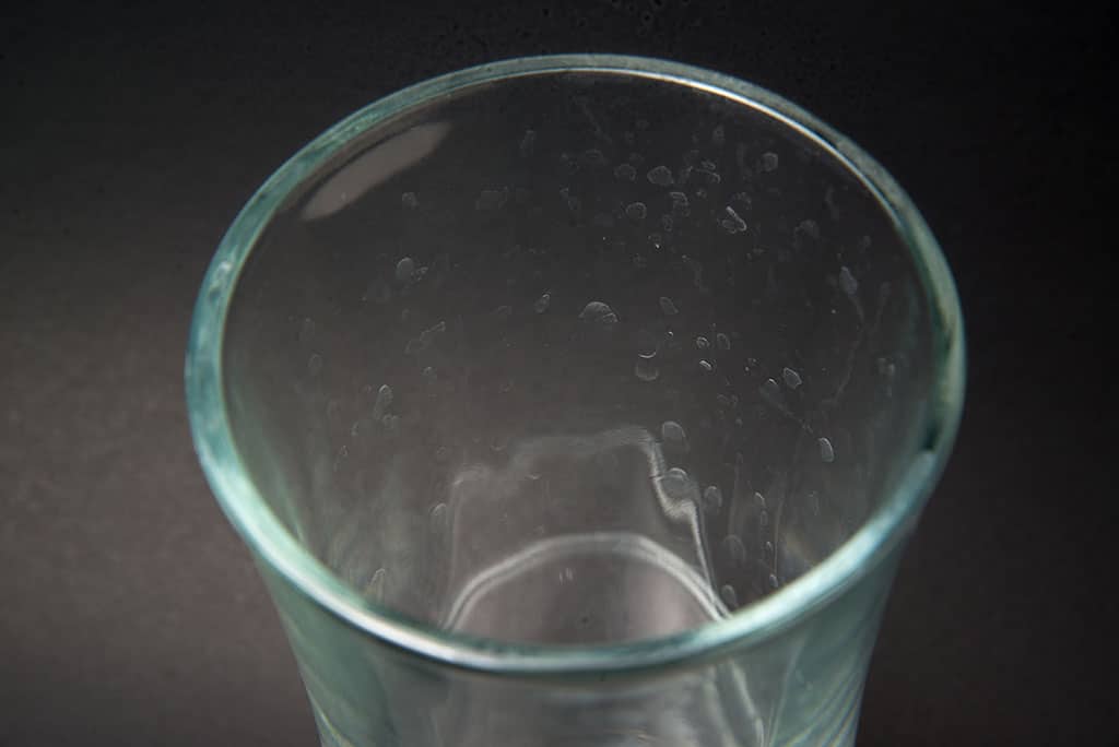 glass with hard water stains