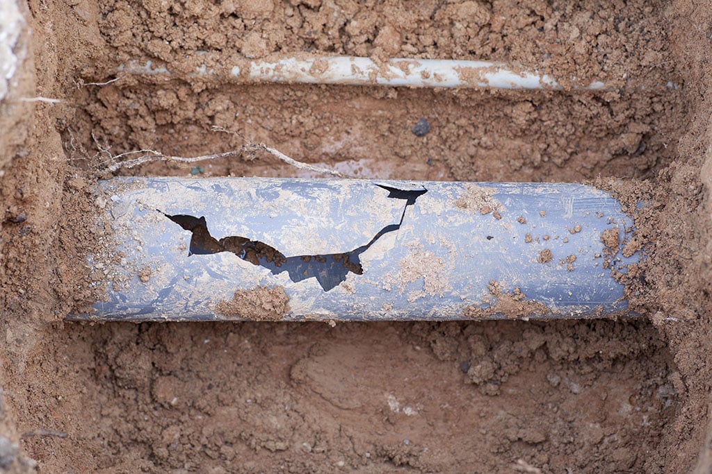 broken, cracked sewer pipe